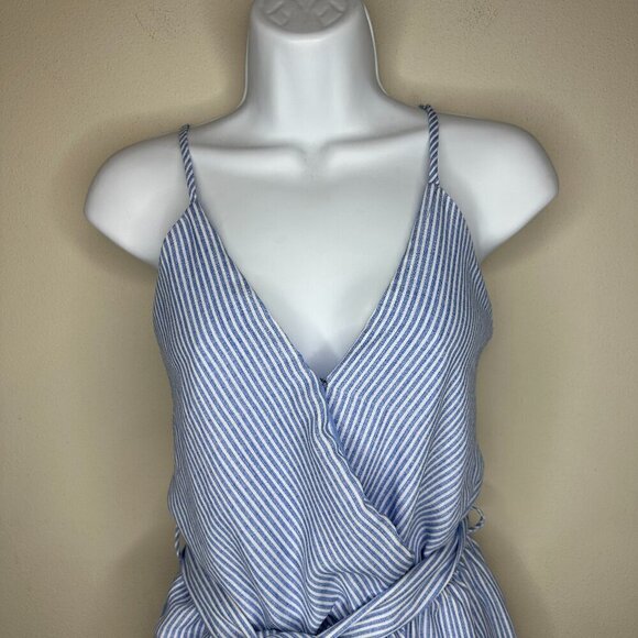 Sienna Sky Womens Tie Front Jumpsuit Blue and White Pinstripe Size Medium - Picture 4 of 14